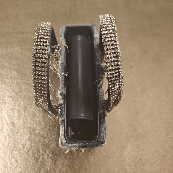 KARA Exclusive Blue Denim Crystal Fringe Shoulder Bag - Picture 5 of 6